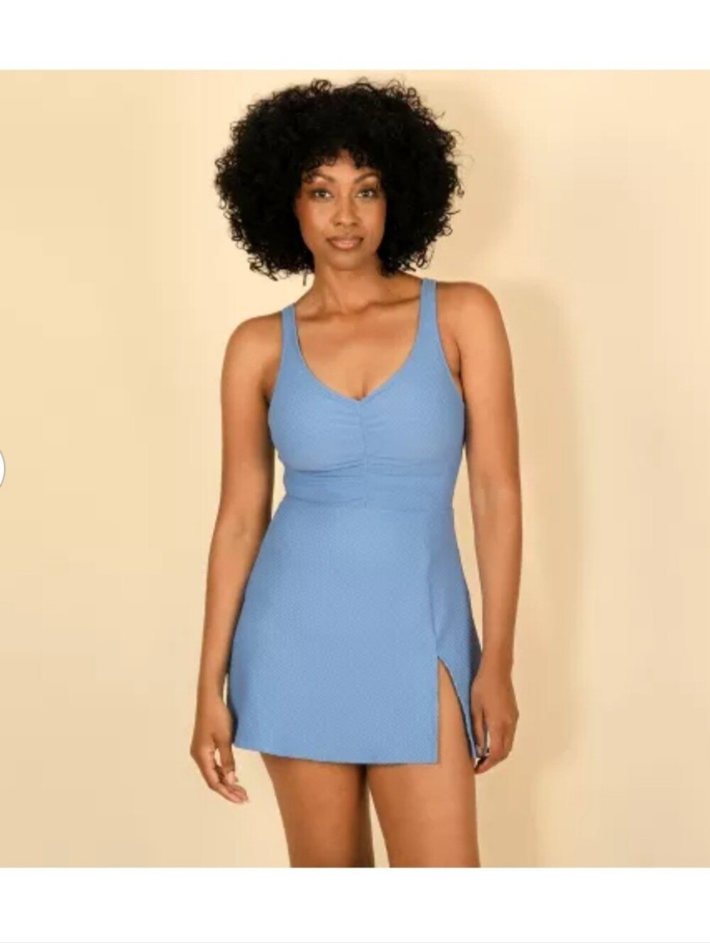 Lands' End Women's Textured Shirred Swim Dress - Blue XS